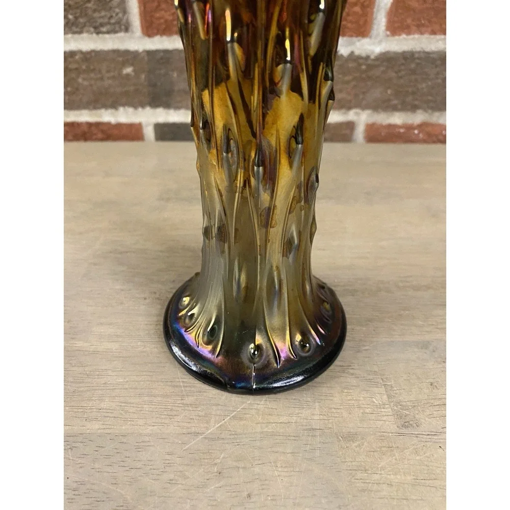 Vintage Northwood‎ Tree Trunk Amethyst Carnival Glass Vase 10.5 Inches